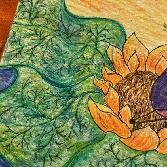 Unframed Original Art Pencil Crayon Drawing Illustration Cute Yoga Meditation - Picture 4 of 5